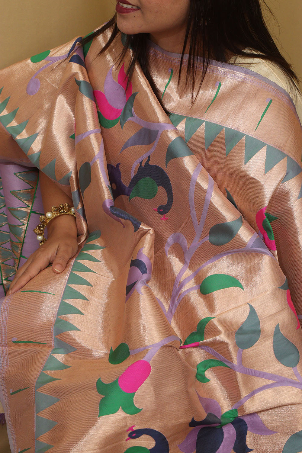 Exquisite Purple Paithani Silk Dupatta with Peacock & Floral Design - Luxurion World