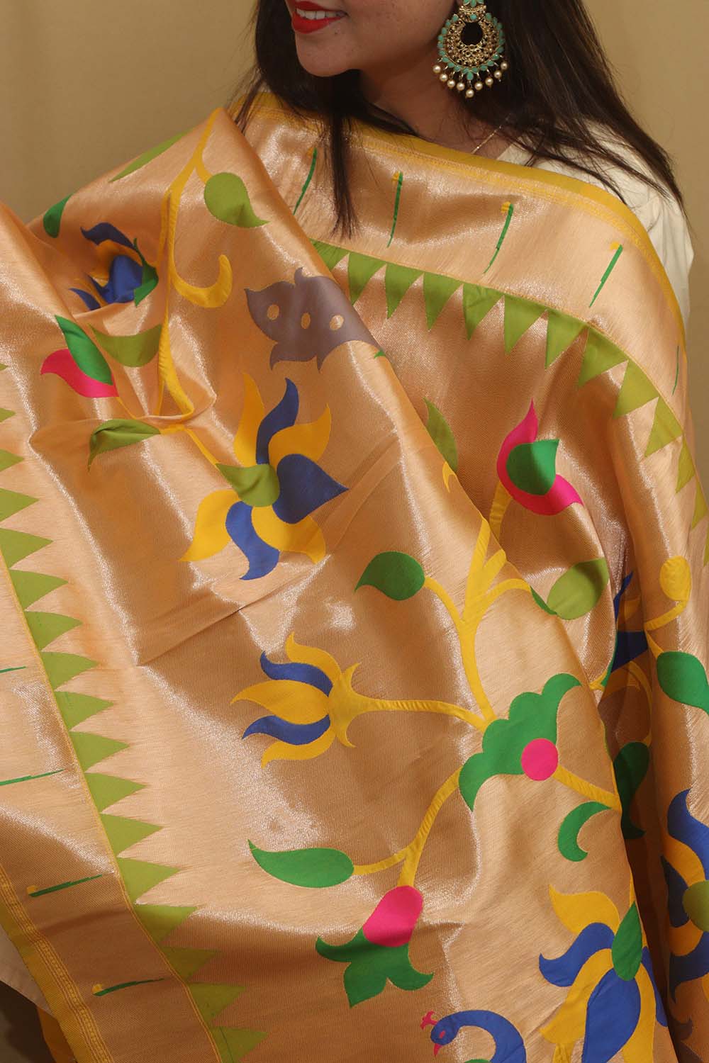 Exquisite Yellow Paithani Silk Dupatta with Peacock & Floral Design - Luxurion World