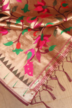 Maroon And Golden Paithani Silk Floral Design Dupatta - Luxurion World