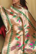 Green And Golden Paithani Silk Floral Design Dupatta - Luxurion World
