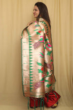Green And Golden Paithani Silk Floral Design Dupatta - Luxurion World