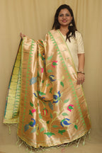 Green And Golden Paithani Silk Floral Design Dupatta - Luxurion World