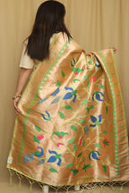 Green And Golden Paithani Silk Floral Design Dupatta - Luxurion World