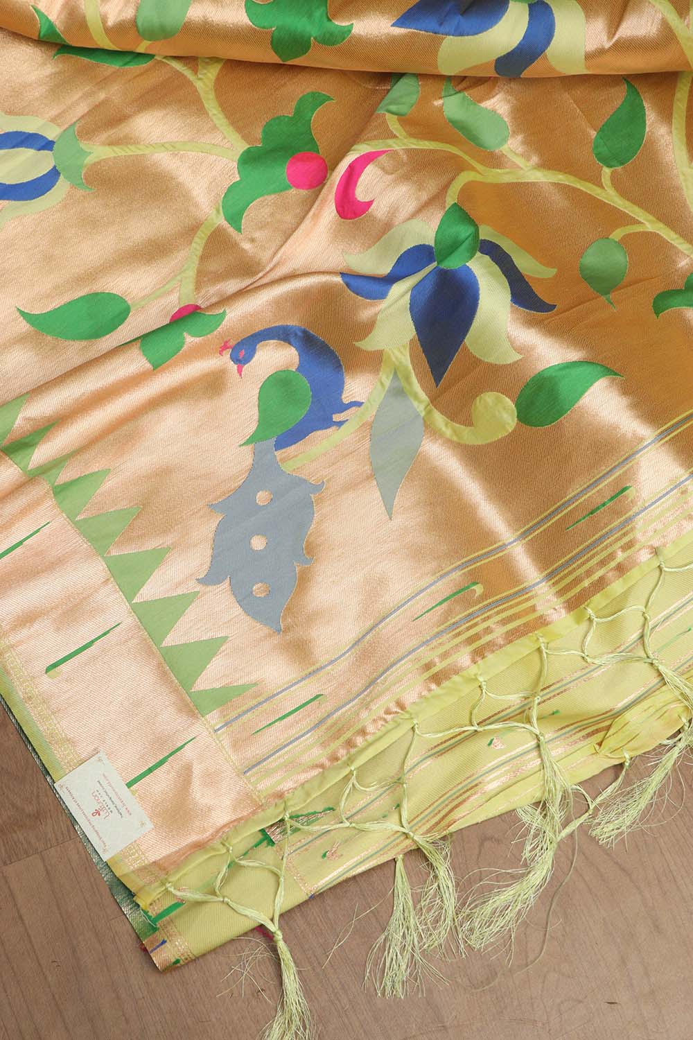 Green And Golden Paithani Silk Floral Design Dupatta - Luxurion World