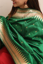 Green Paithani Silk Bird & Floral Design Dupatta - Luxurion World