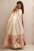 Elegant Off White Paithani Silk Bird & Floral Design Dupatta - Luxurion World
