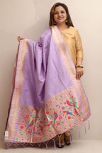 Elegant Purple Paithani Silk Bird & Floral Design Dupatta - Luxurion World