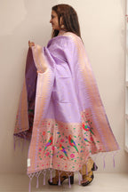 Elegant Purple Paithani Silk Bird & Floral Design Dupatta - Luxurion World