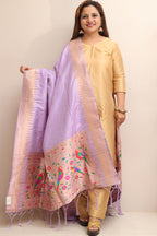 Elegant Purple Paithani Silk Bird & Floral Design Dupatta - Luxurion World