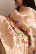Golden And White Paithani Silk Bird & Floral Design Dupatta - Luxurion World