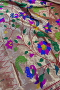 Golden And Red Paithani Silk Bird & Floral Design Dupatta - Luxurion World