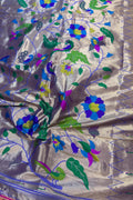 Golden And Purple Paithani Silk Bird & Floral Design Dupatta - Luxurion World