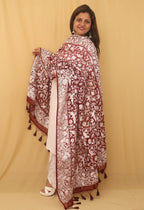 Stunning Brown Embroidered Parsi Organza Silk Dupatta - Versatile & Elegant! - Luxurion World