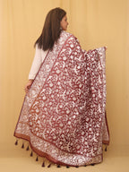 Stunning Brown Embroidered Parsi Organza Silk Dupatta - Versatile & Elegant! - Luxurion World