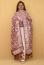 Stunning Brown Embroidered Parsi Organza Silk Dupatta - Versatile & Elegant! - Luxurion World