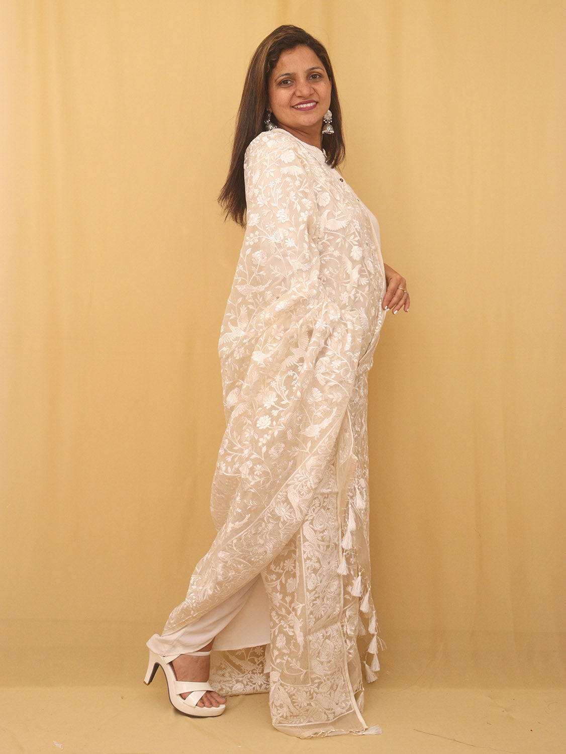 Stunning Embroidered Parsi Organza Silk Dupatta - Perfect for Any Occasion! - Luxurion World