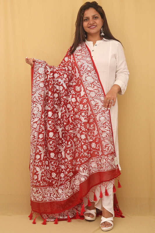Stunning Red Georgette Dupatta with Elegant Embroidery - Luxurion World