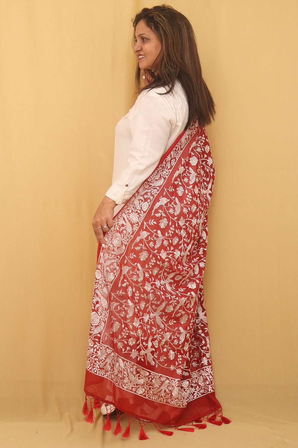 Stunning Red Georgette Dupatta with Elegant Embroidery - Luxurion World