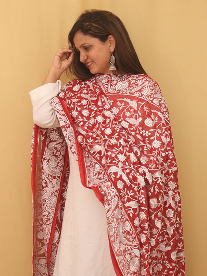 Stunning Red Georgette Dupatta with Elegant Embroidery - Luxurion World