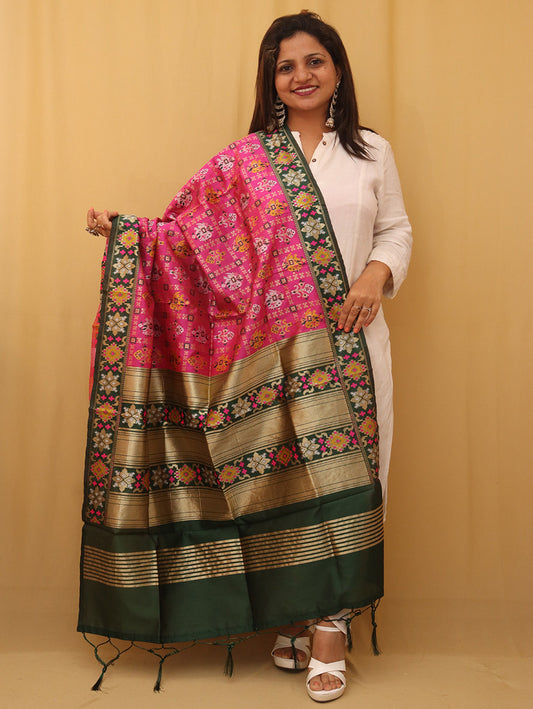 Pink Patola Silk Dupatta - Luxurion World