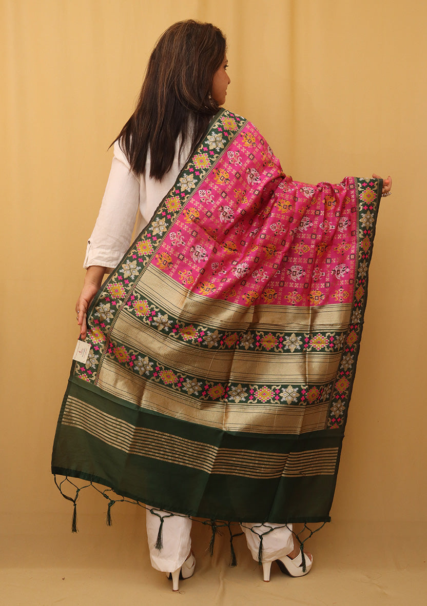 Pink Patola Silk Dupatta - Luxurion World