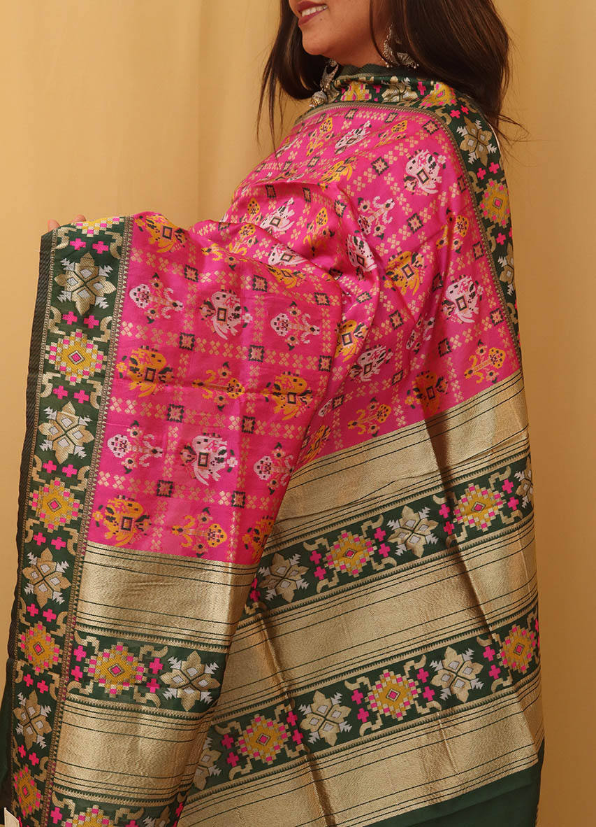 Pink Patola Silk Dupatta - Luxurion World