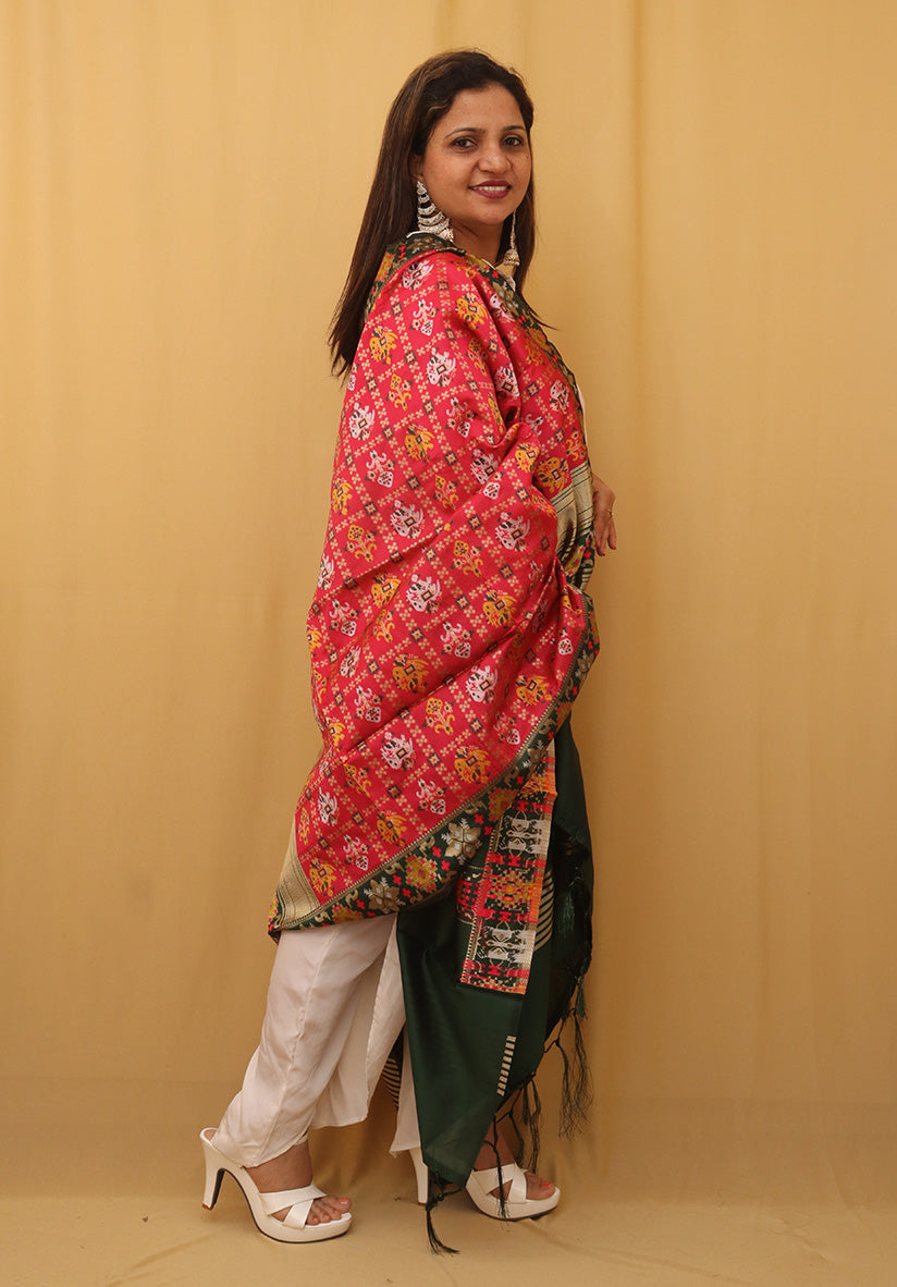 Red Patola Silk Dupatta - Luxurion World