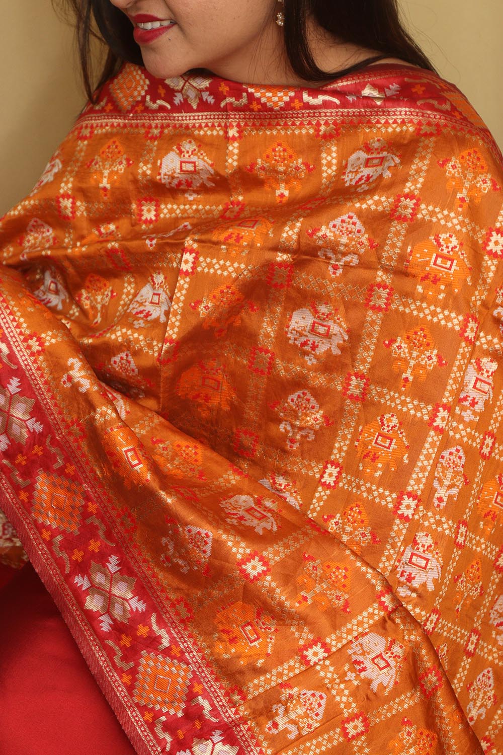 Stunning Orange Patola Silk Dupatta - Perfect Ethnic Accessory - Luxurion World