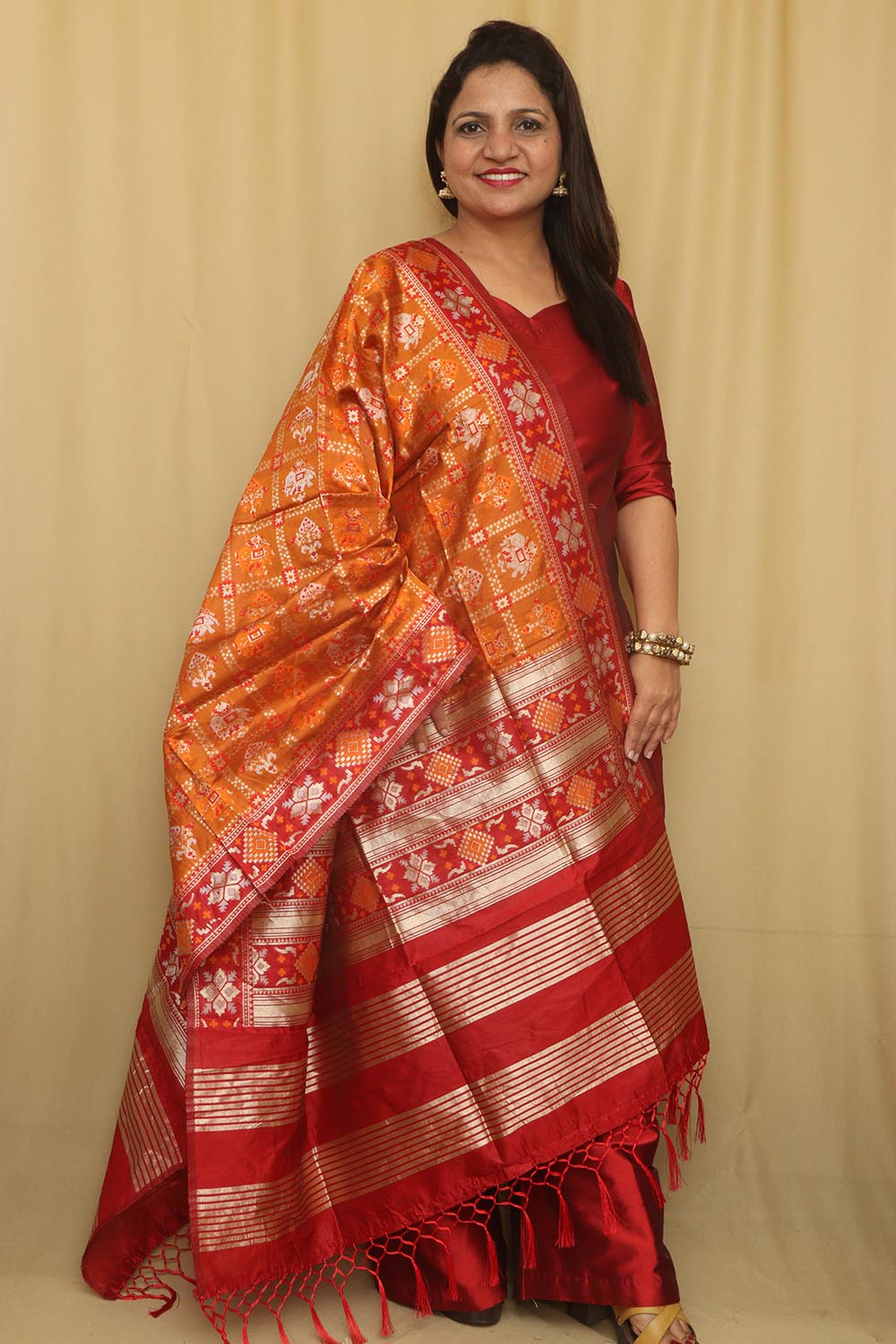 Stunning Orange Patola Silk Dupatta - Perfect Ethnic Accessory - Luxurion World