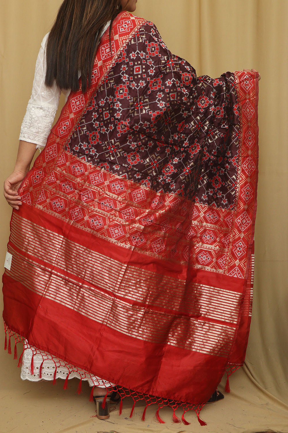 Exquisite Wine Patola Silk Dupatta - Elegant and Luxurious - Luxurion World