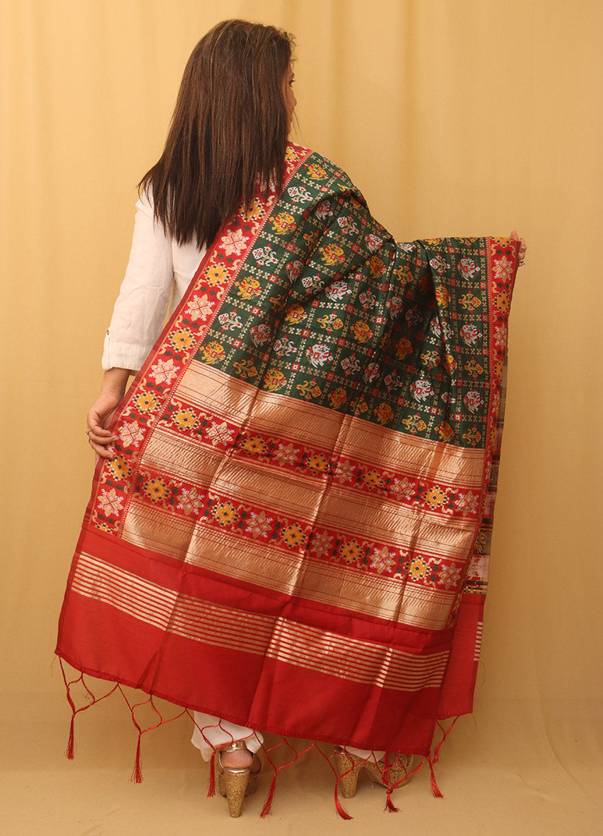 Green Patola Silk Dupatta - Luxurion World
