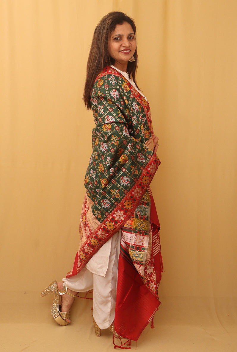 Green Patola Silk Dupatta - Luxurion World