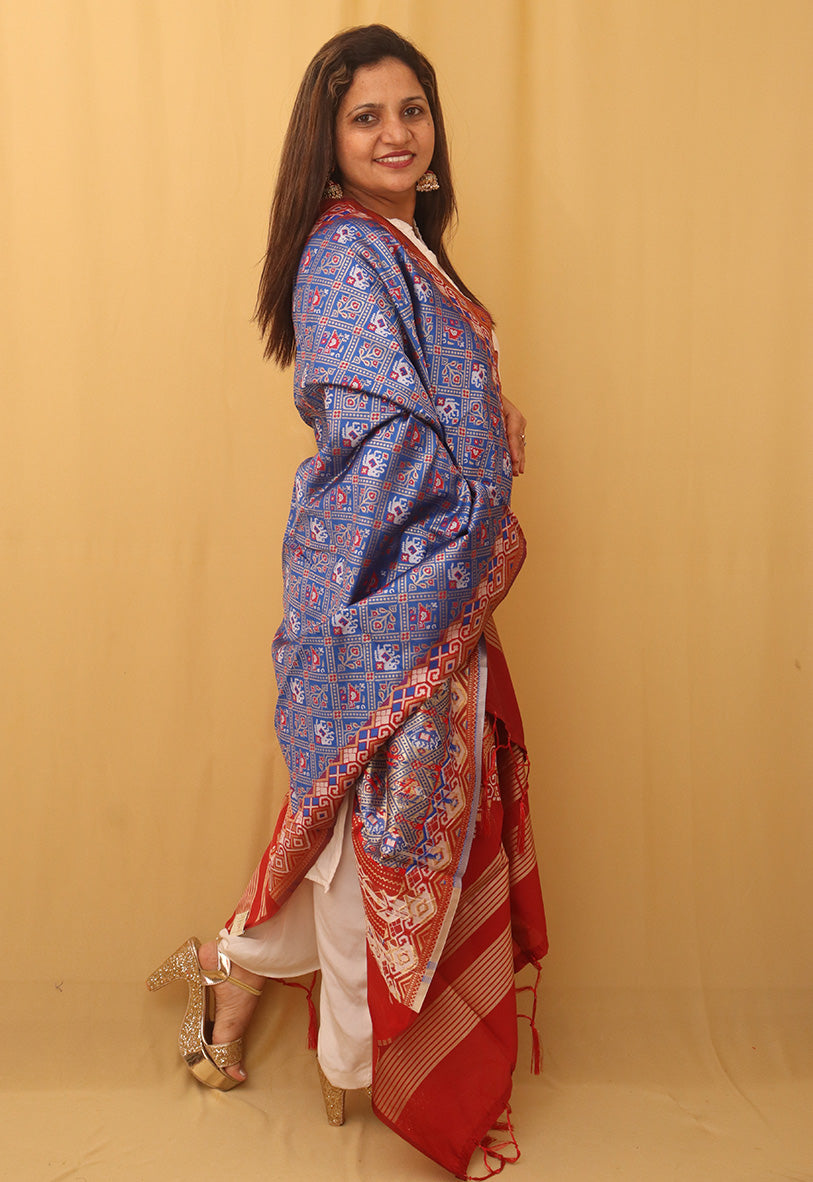 Elegant Blue Patola Silk Dupatta - Luxurion World