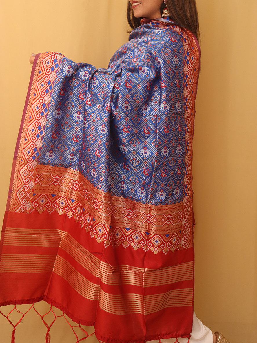 Elegant Blue Patola Silk Dupatta - Luxurion World