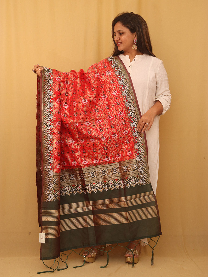 Red Patola Silk Dupatta - Luxurion World