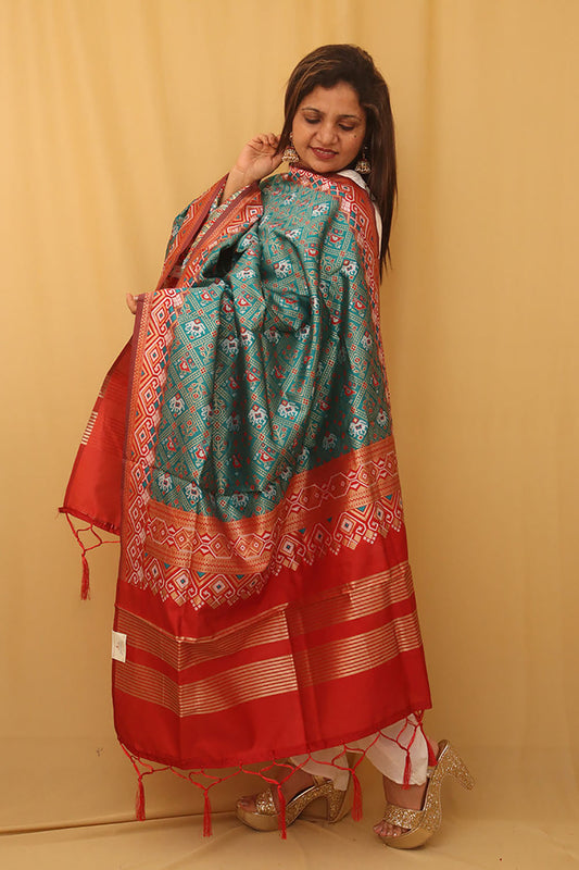 Stunning Green and Blue Patola Silk Dupatta - Luxurion World