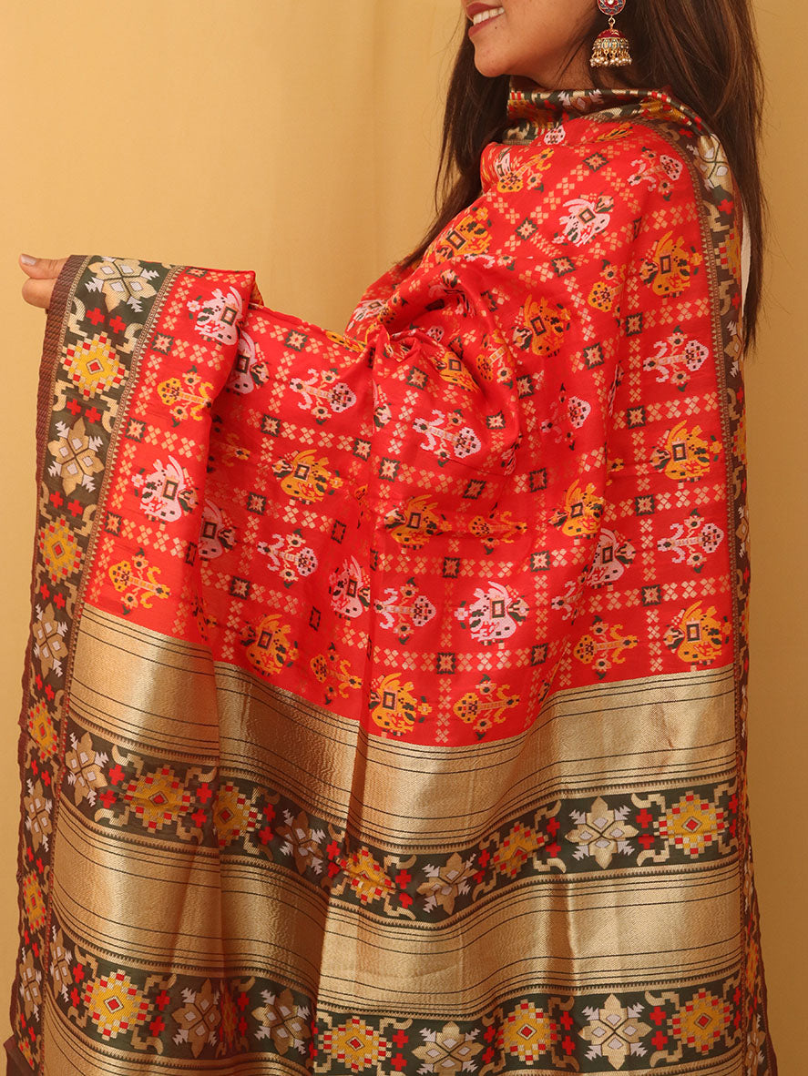Red Patola Silk Dupatta - Luxurion World