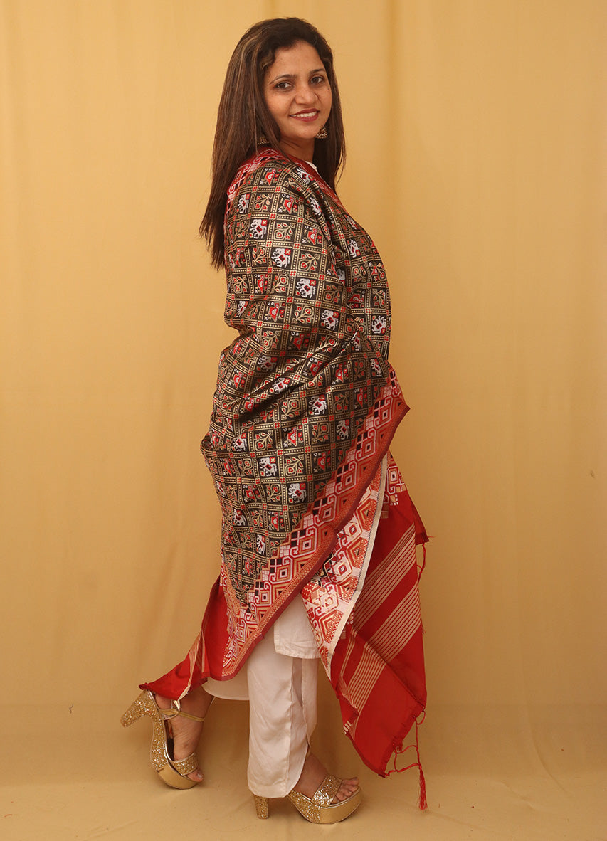 Black Patola Silk Dupatta - Luxurion World