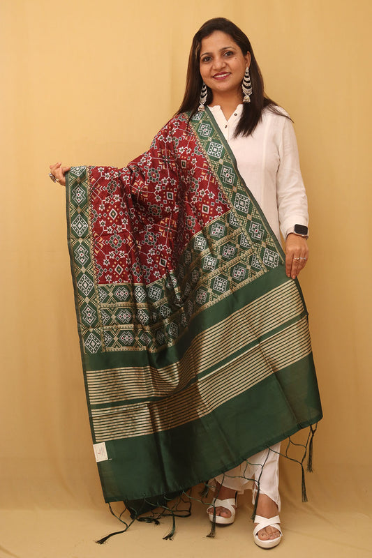 Maroon Patola Silk Dupatta - Luxurion World