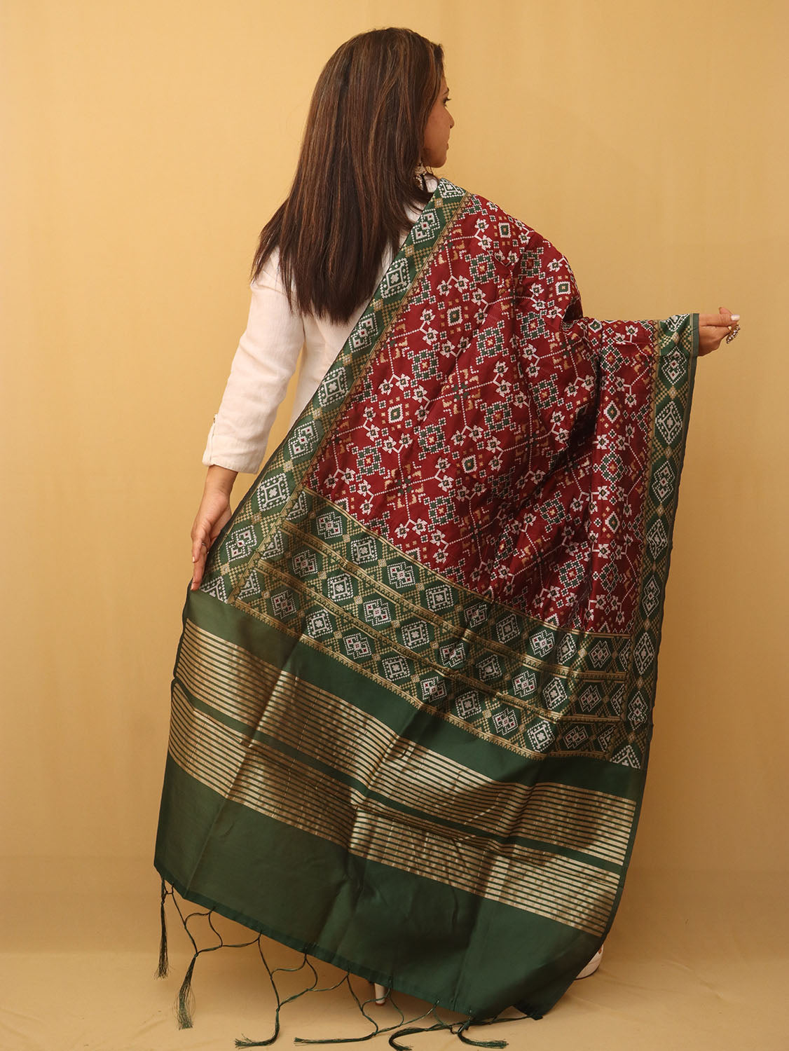 Maroon Patola Silk Dupatta - Luxurion World