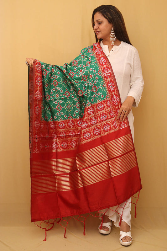 Green Patola Silk Dupatta - Luxurion World
