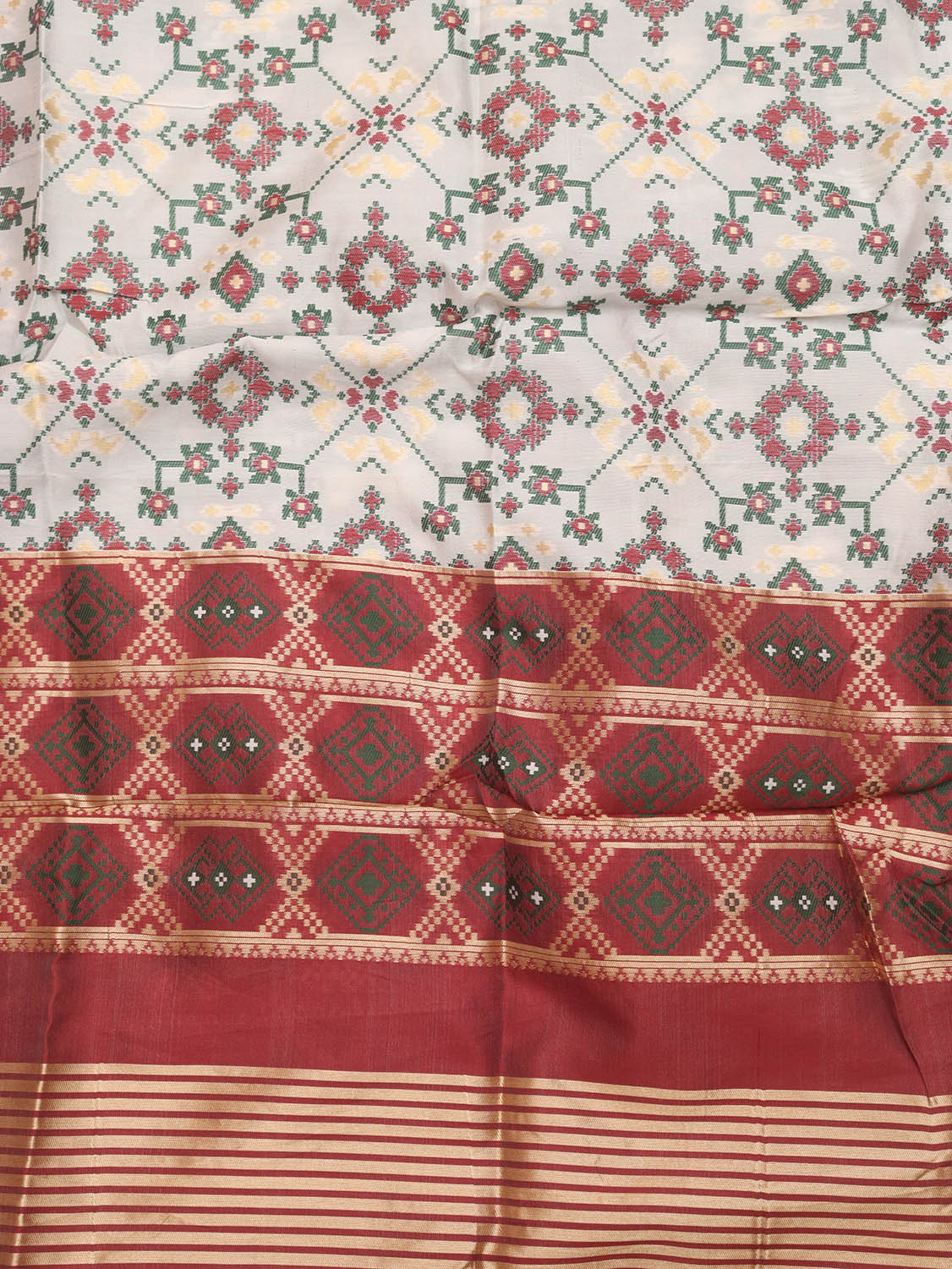 Elegant Off White Patola Silk Dupatta - Luxurion World