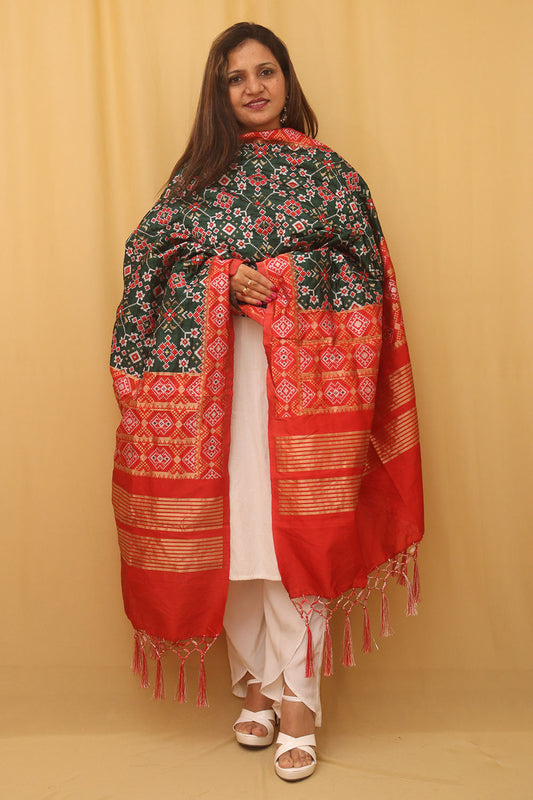 Green Patola Silk Dupatta - Luxurion World