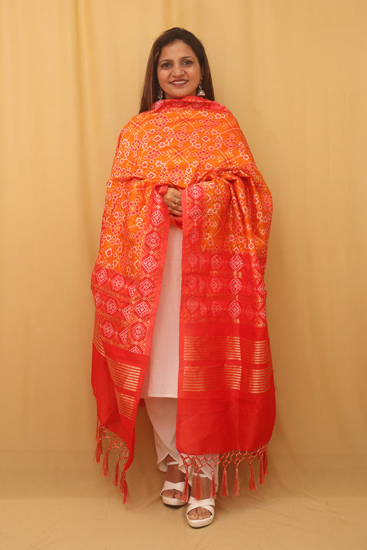 Orange Patola Silk Dupatta - Luxurion World