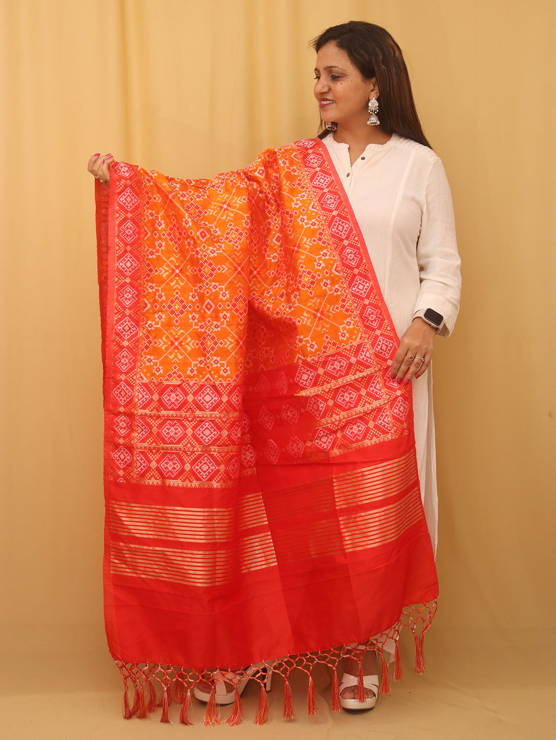 Orange Patola Silk Dupatta - Luxurion World