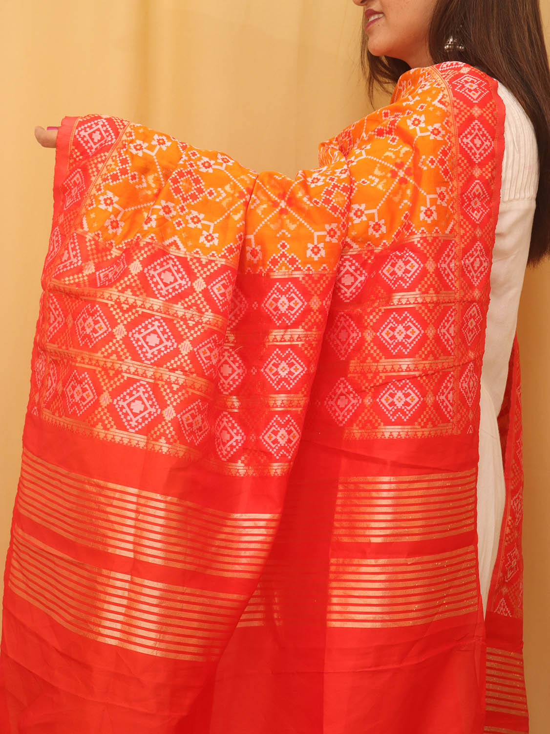 Orange Patola Silk Dupatta - Luxurion World