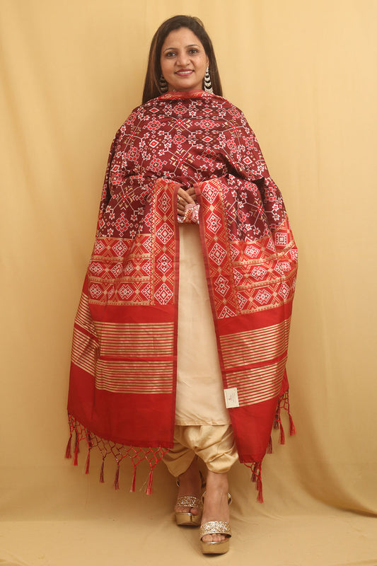 Maroon Patola Silk Dupatta - Luxurion World