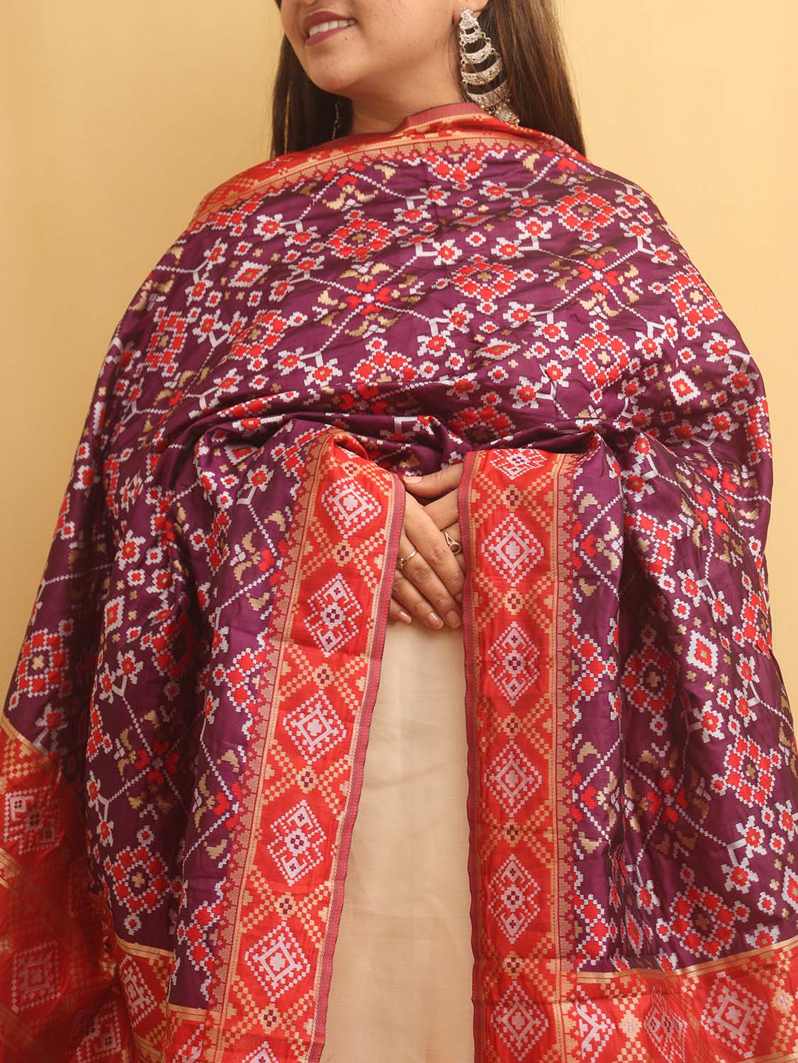 Purple Patola Silk Traditional Design Dupatta - Luxurion World