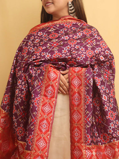 Purple Patola Silk Traditional Design Dupatta - Luxurion World