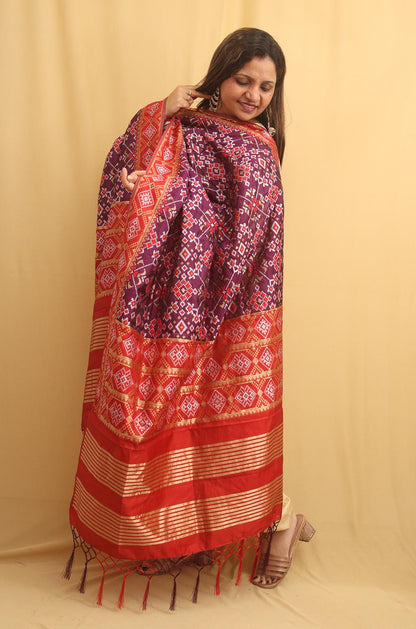 Purple Patola Silk Traditional Design Dupatta - Luxurion World